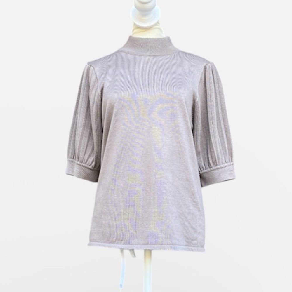 T Tahari Short Sleeve Knit Mock Neck Sweater Top in Gray/Taupe Size Large